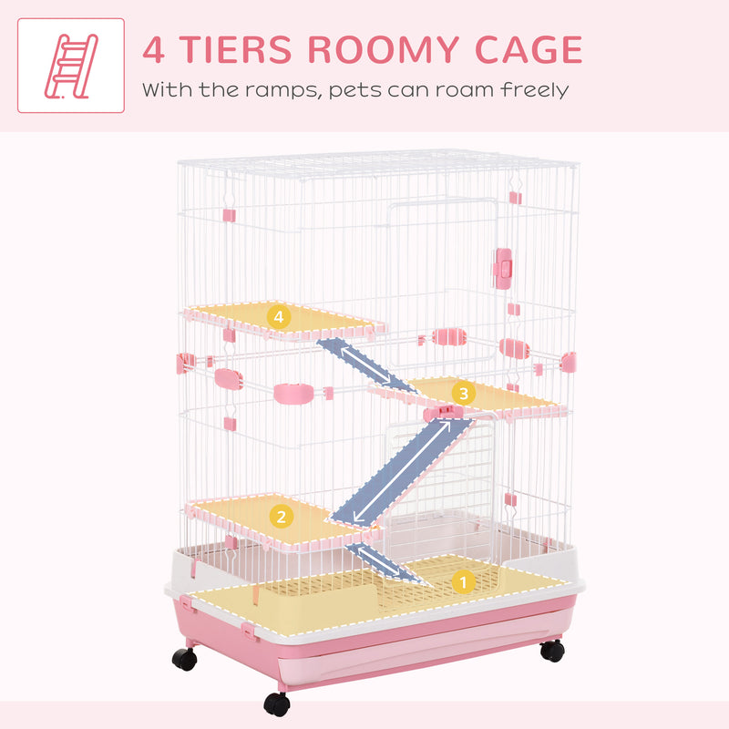 PawHut Four-Level Small Animal Cage, Indoor Pet House, Pink, 81 x 52.5 x 114 cm