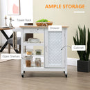 HOMCOM Kitchen Cart on Wheels Trolley with Embossed Door Panel, Drawer, White