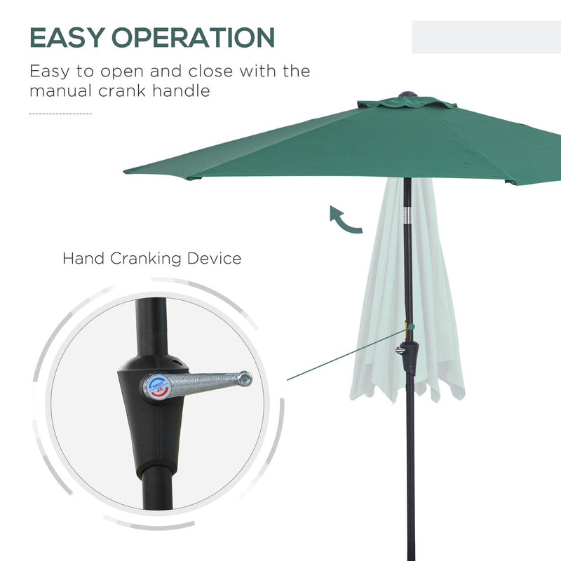 Outsunny Patio Umbrella Parasol Sun Shade Garden Aluminium Green 2.7M