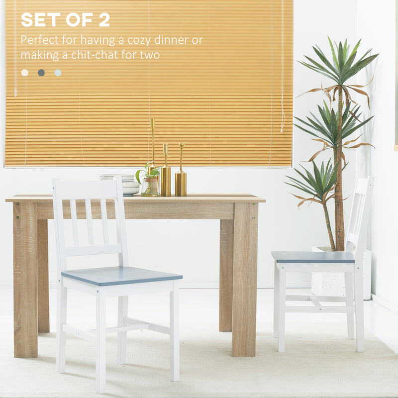 HOMCOM Dining Chairs Set of 2, Pine Wood Frame, Slat Back for Kitchen White