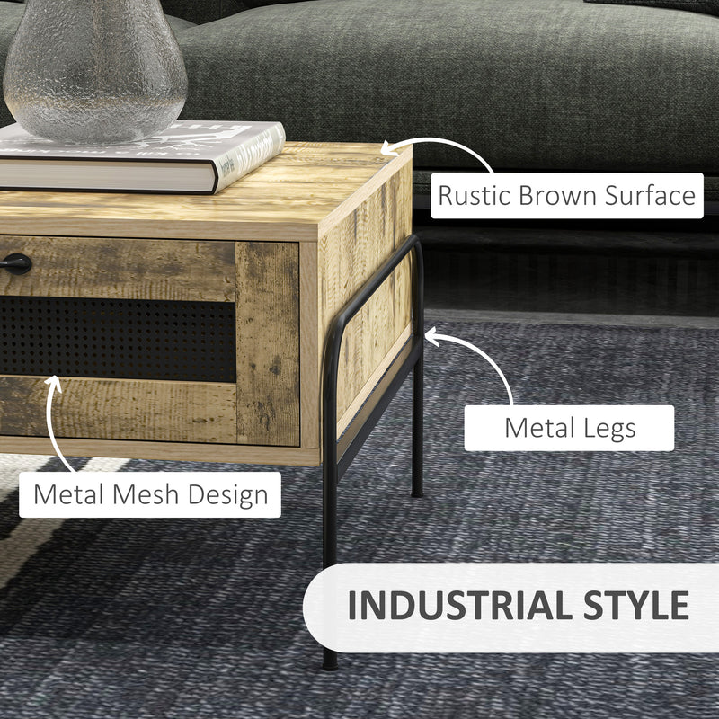 HOMCOM Industrial Coffee Table W/ Drawer and Open Storage Compartment Metal Legs