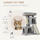 PawHut Cat Rest & Play Activity Tree w/ 2 House Perch Scratching Post Grey