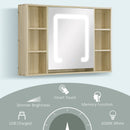 kleankin LED Bathroom Mirror Cabinet Wall-Mounted W/ Adjustable Shelves Natural