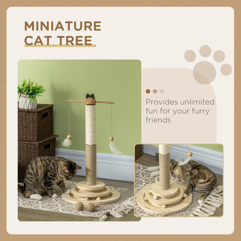 PawHut Cat Tower w/ Turntable Toy Ball, Jute and Sisal Scratching Post