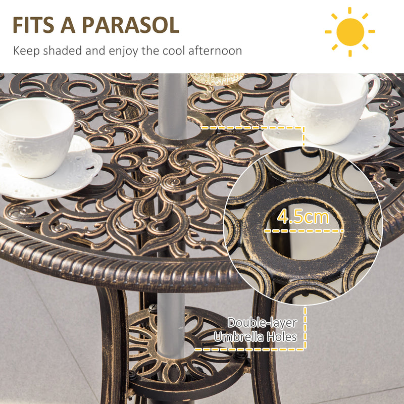 Outsunny 3 PCs Aluminium Garden Coffee Table Set w/ Parasol Hole & Cushions