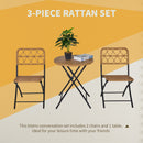 Outsunny 3 PCS Folding Rattan Wicker Bistro Set, Coffee Table Set, Natural
