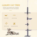 PawHut Floor to Ceiling Cat Tree for Indoor Cats 5-Tier Kitty Tower Grey