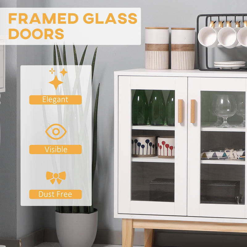 HOMCOM Glass Door Kitchen Sideboard, Display Cabinet with Wine Rack White