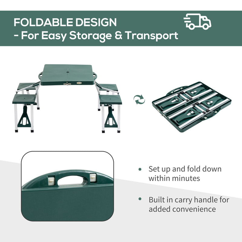 Outsunny Picnic Table Chair Set 4 Seat Aluminium PP W/ 2.7cm Umbrella Hole