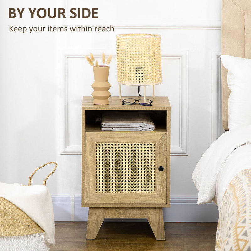 HOMCOM Nightstand, Rattan Bedside Table, Sofa Side Table w/ Drawer and Shelf