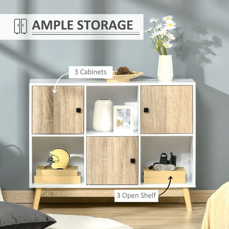 HOMCOM Bookcase, Display Cabinet with 6 Storage Cubes for Living Room Natural