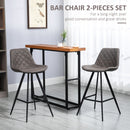 HOMCOM Set Of 2 Bar Stools Vintage Microfiber Cloth Tub Seats Padded Steel Grey
