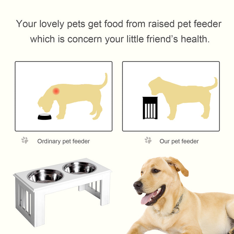 PawHut Raised Dog Bowls Pet Feeder Elevated Double Stainless Steel Water White