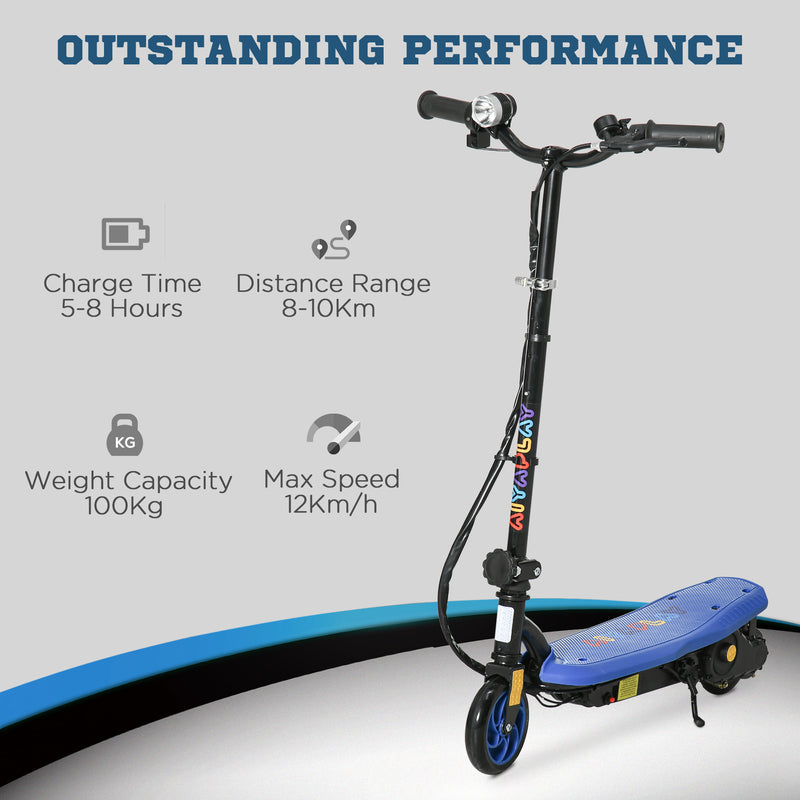 HOMCOM Folding Electric Scooter w/ LED Headlight, for Ages 7-14 Years - Blue