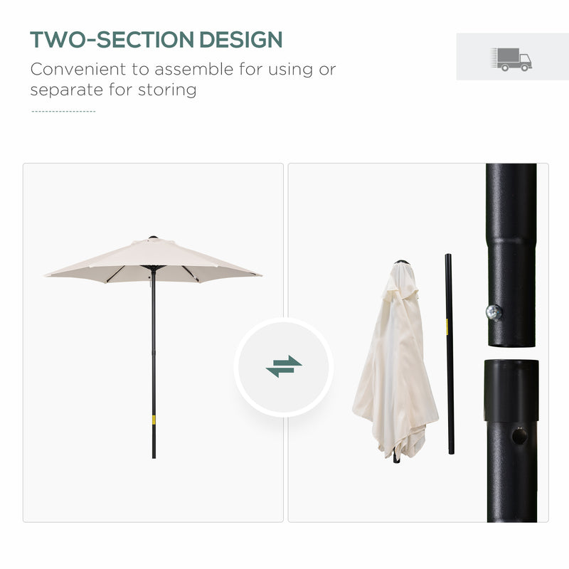 Outsunny 2m Parasol Patio Umbrella, Outdoor Sun Shade with 6 Ribs Cream White