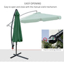 Outsunny 2.7m Garden Cantilever Banana Parasol Sun Shade w/ Crank, Green