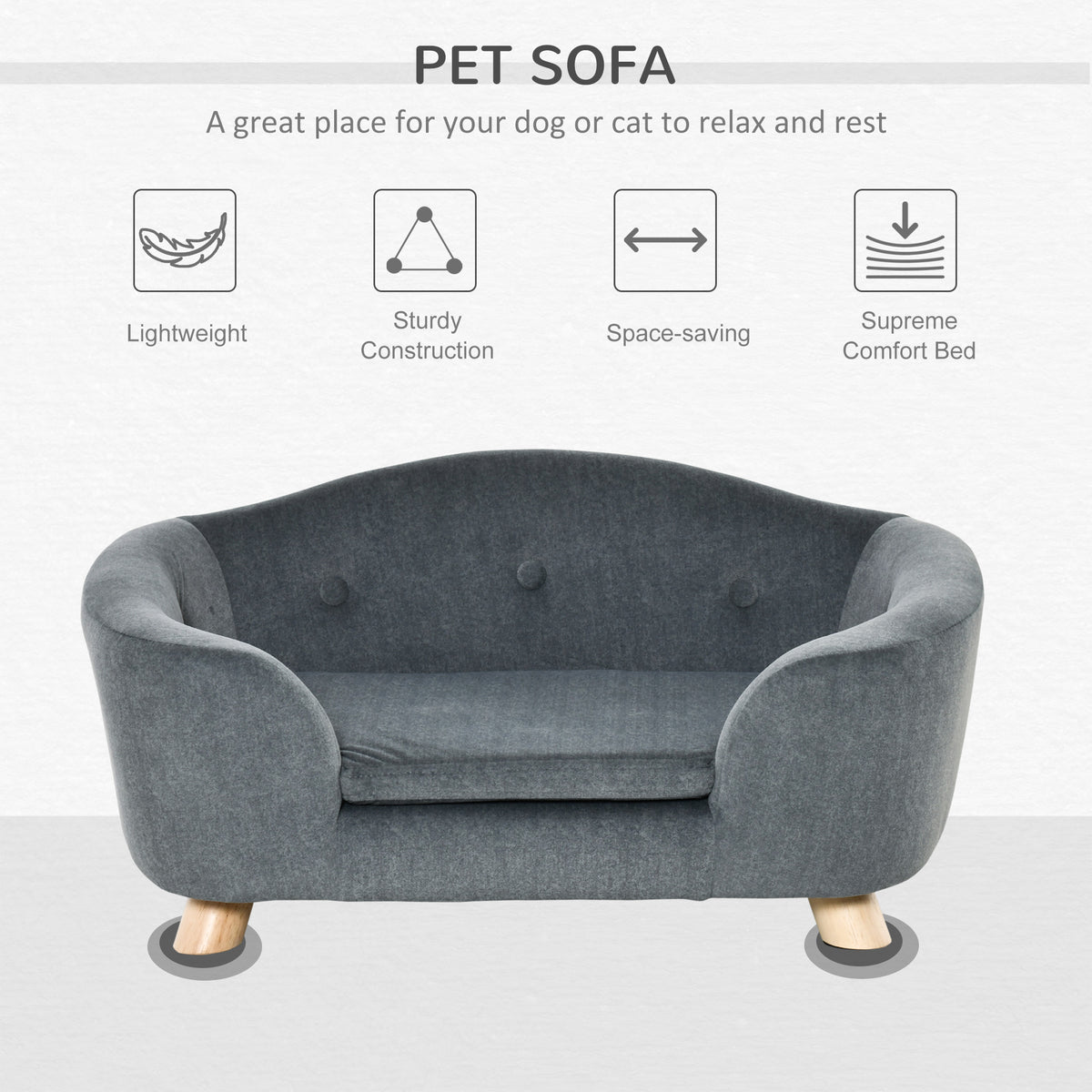 PawHut Pet Sofa, Dog Couch, Elevated Pet Bed For Small Dogs, With Hidden Storage, Soft Tufted Cushion, Gray