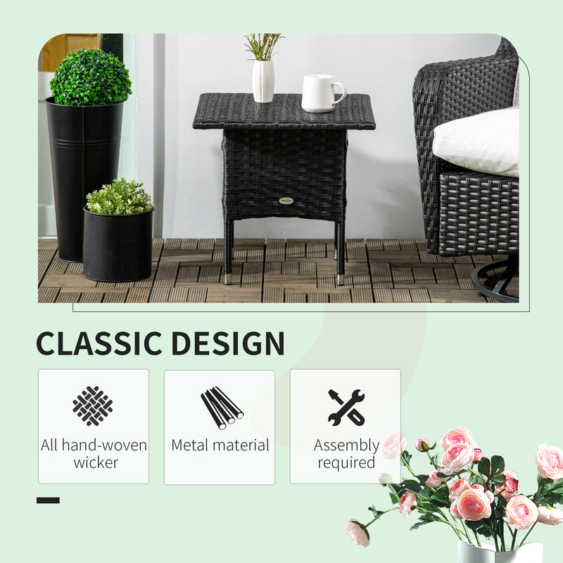Outsunny PE Rattan Outdoor Coffee Table, Easy Match Rattan Side Table, Black