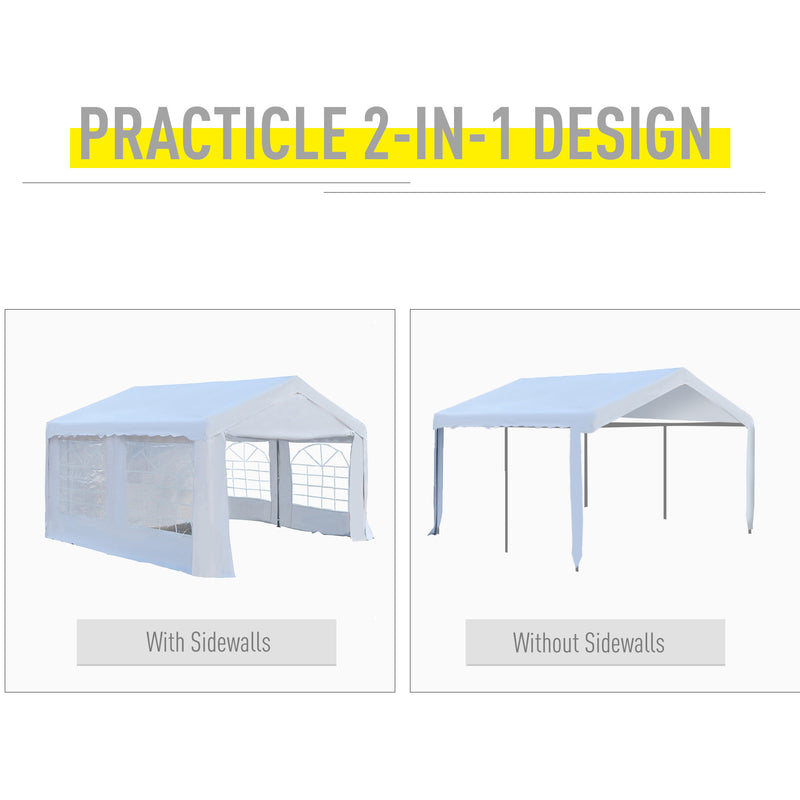 Outsunny 4m Gazebo Garden Marquee Canopy Party Carport Shelter Garage Tent White