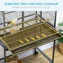 PawHut Rolling Bird Cage w/ Detachable stand Storage Shelf  Wood Perch Food Cup