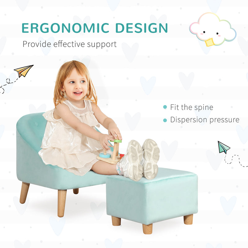 HOMCOM Toddler Chair 2pcs Kids Sofa Set Sofa & Ottoman for 3-5 years old Blue