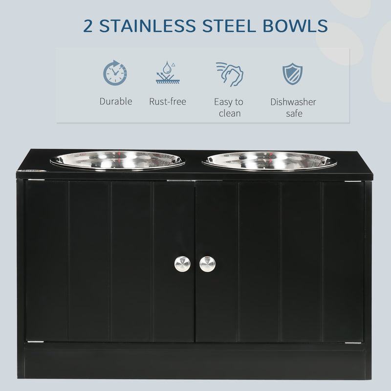PawHut Raised Dog Bowls for Large Dogs Feeding Station w/ Stand, Storage - Black