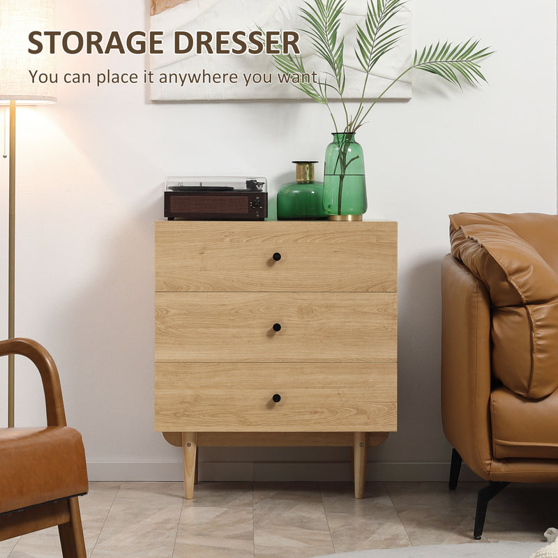 HOMCOM Chest of Drawers, 3 Drawer Unit Storage Cabinet for Bedroom, Natural