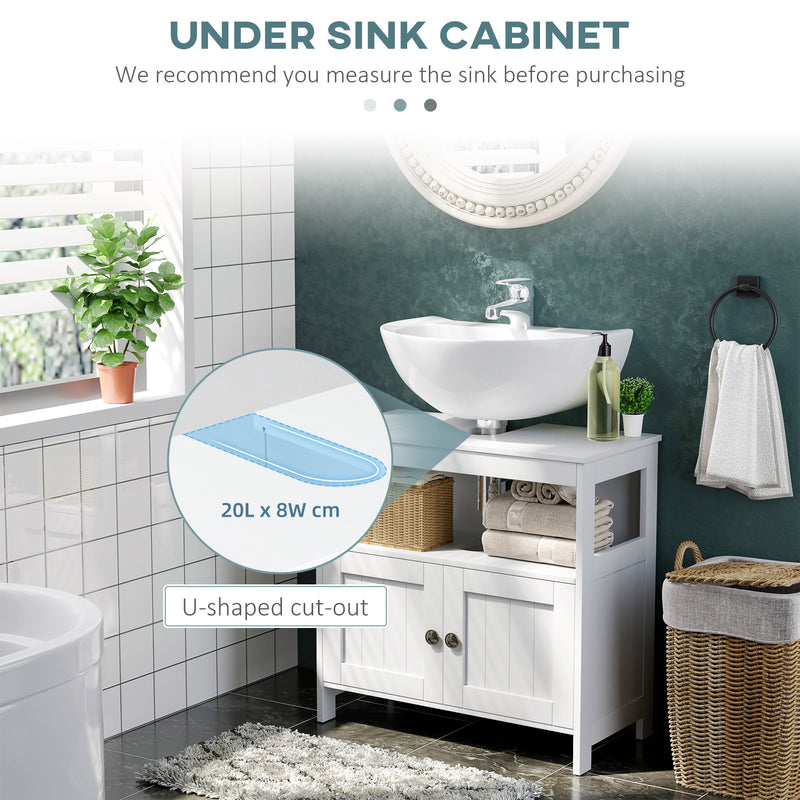 kleankin Bathroom Pedestal Under Sink Cabinet with Storage Shelves, Door, White