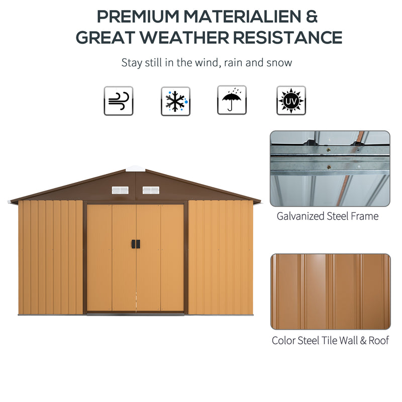 Outsunny 13 X 11ft Outdoor Garden Storage Shed w/2 Doors Galvanised Metal Yellow