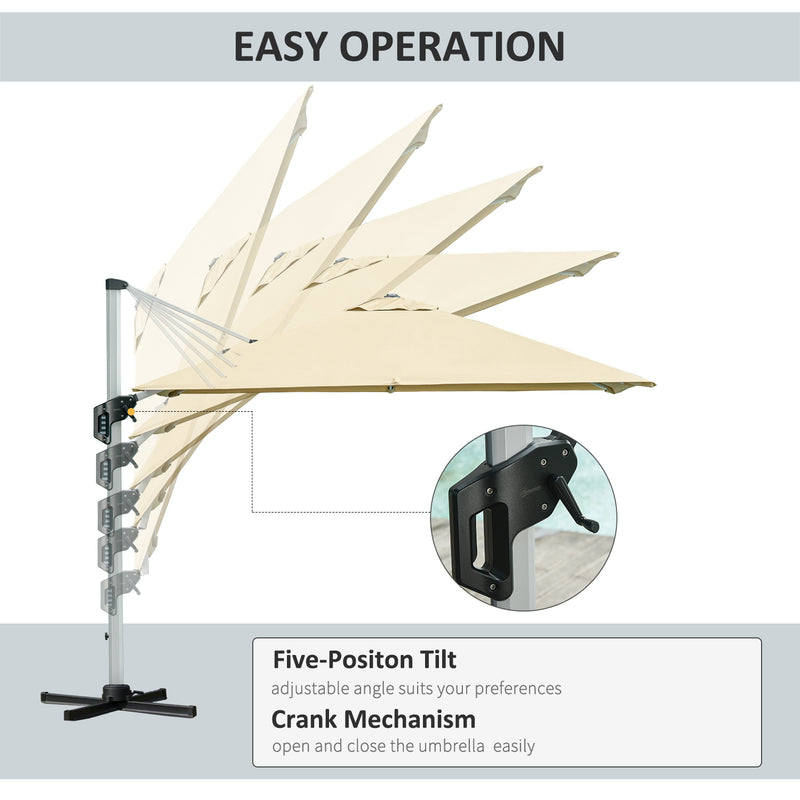Outsunny 3(m) Cantilever Roma Parasol w/ Crank & Tilt, 360°Rotating, Beige