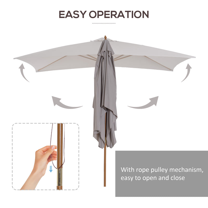 Outsunny 2 x 3(m) Wood Garden Parasol Sun Shade Patio Umbrella Canopy Light Grey