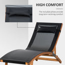 Outsunny Ergonomic Outdoor Chaise w/ Adjustable Back and Pillow for Garden Black