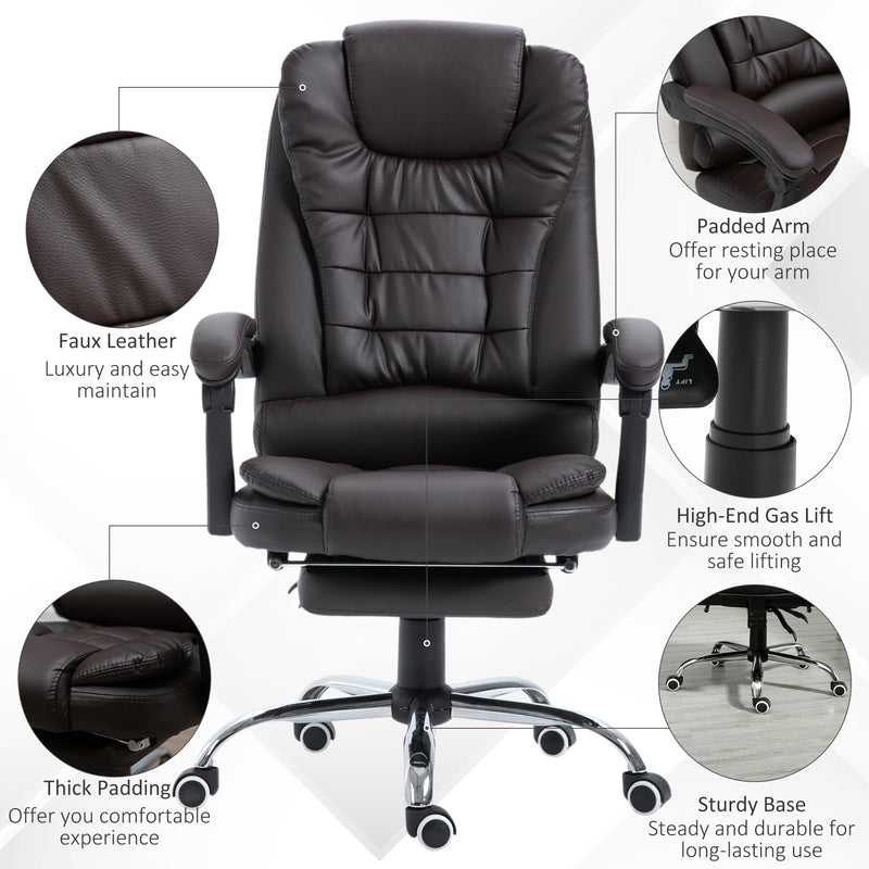 HOMCOM PU Leather Executive Office Chair with Retractable Footrest, Brown