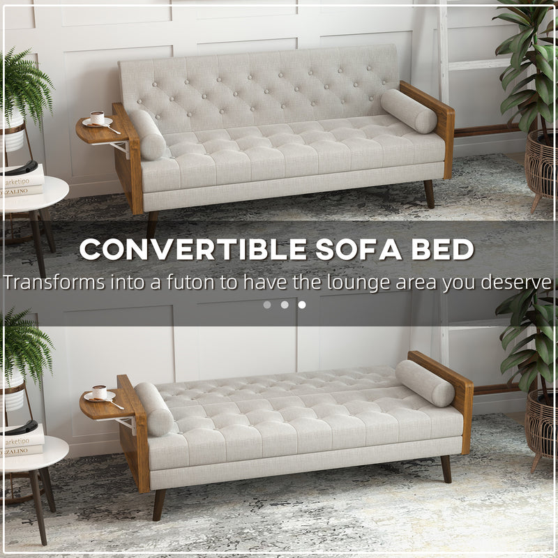 HOMCOM 3-Seater Sofa Bed Click-Clack Button-Tufted Settee Recliner Couch Beige
