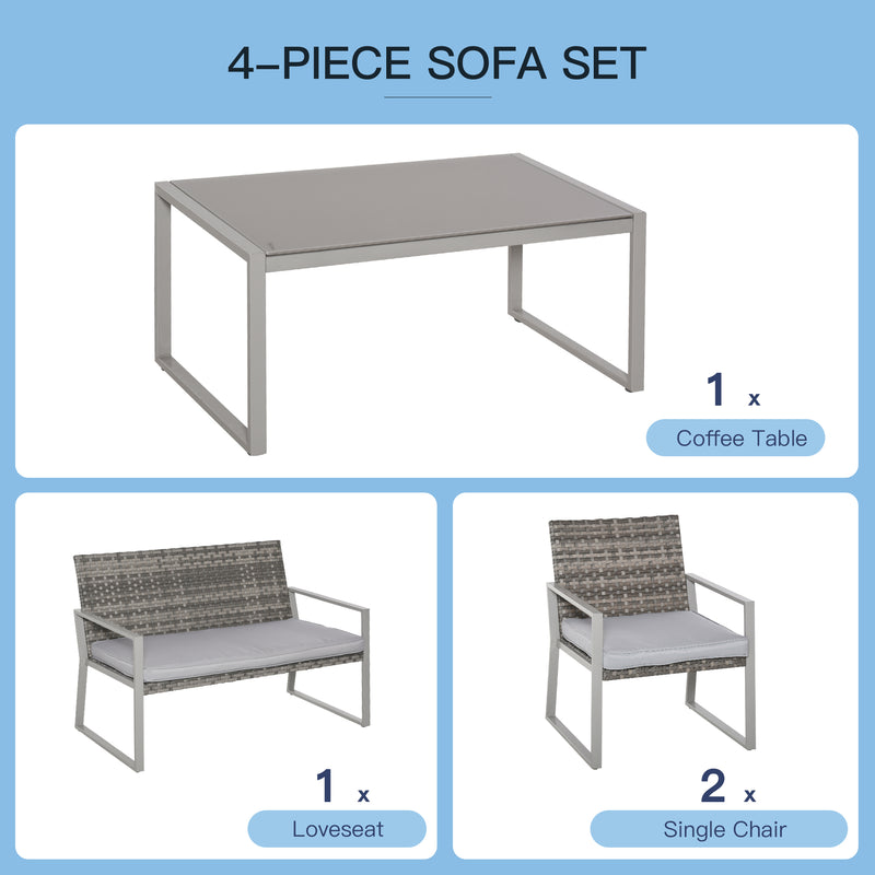 Outsunny 4PCS Outdoor Patio PE Rattan Wicker Sofa Chaise Lounge Furniture Set