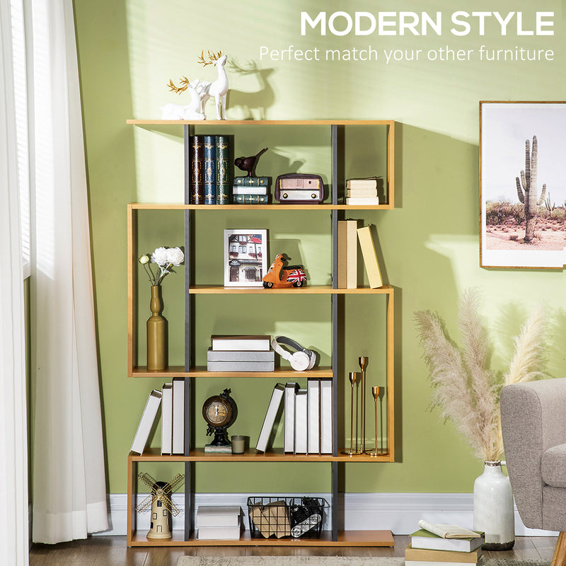 HOMCOM 5-Tier Bookshelf Freestanding Decorative Storage Shelves for Home Natural