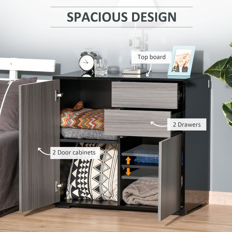 HOMCOM Side Cabinet with 2 Door Cabinet and 2 Drawer for Home Office Grey Black