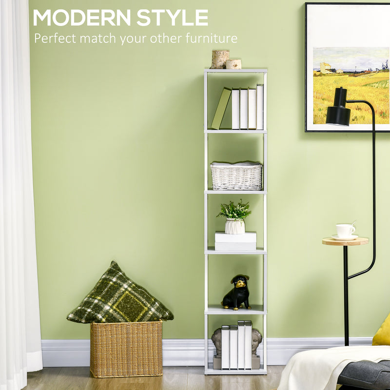 HOMCOM 5-Tier Bookshelf Freestanding Bookcase Storage Shelves Study, Light Grey