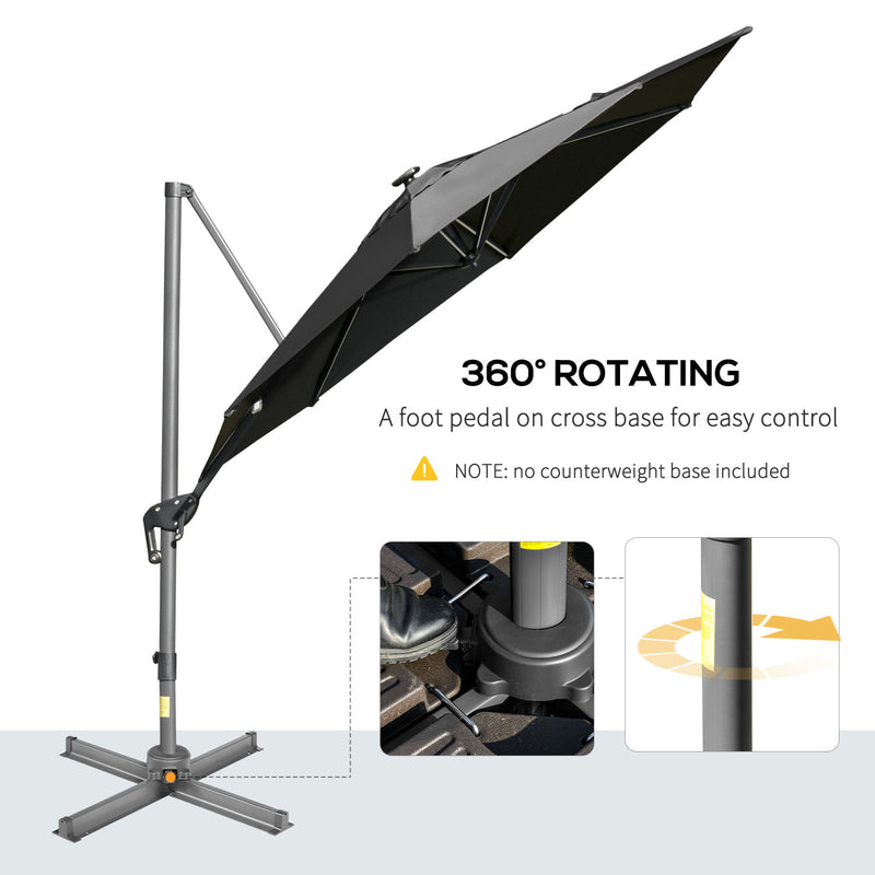 Outsunny 3m Solar LED Cantilever Parasol Adjustable Garden Umbrella Dark Grey