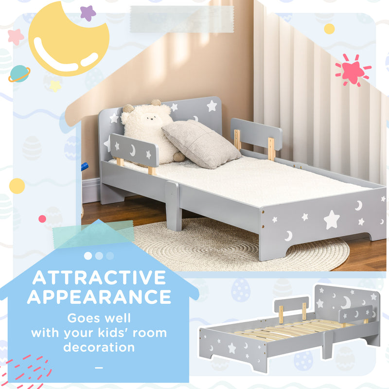 ZONEKIZ Toddler bed w/ Star and Moon Patterns, for Ages 3-6 Years - Grey