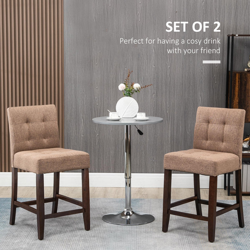 HOMCOM Modern Fabric Bar Stools Set of 2 Bar Chairs with Back Wood Legs Brown