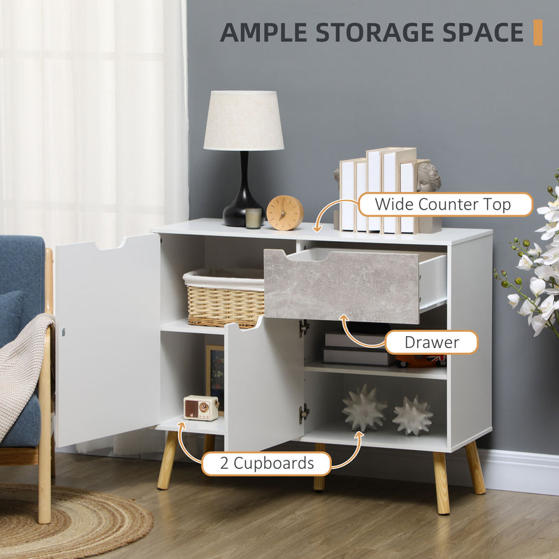 HOMCOM Modern Sideboard Storage Cabinet, Free Standing Accent Cupboard Grey