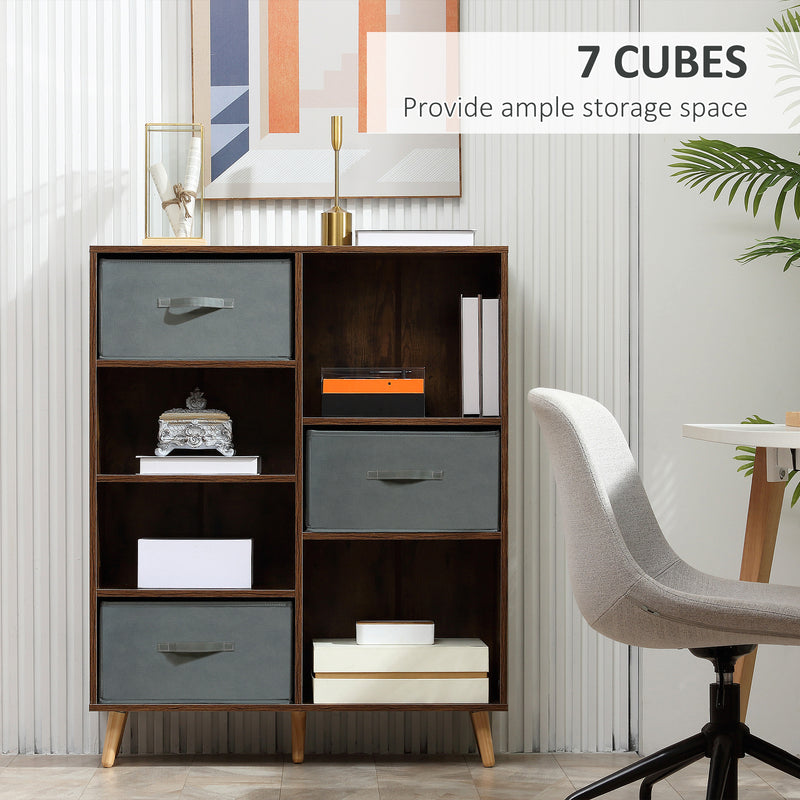HOMCOM 7 Cube Storage Cabinet Shelving Unit with 3 Fabric Drawers Rustic Brown