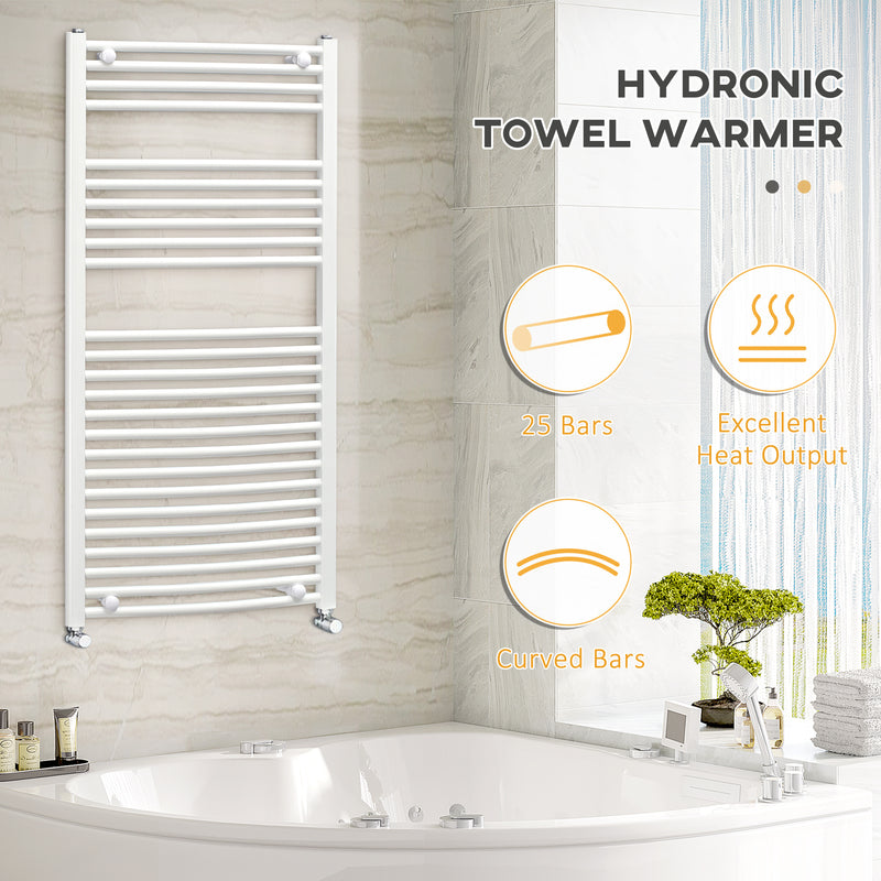 HOMCOM Heated Towel Rail, Hydronic Bathroom Ladder Radiator 600mm x 1200mm White