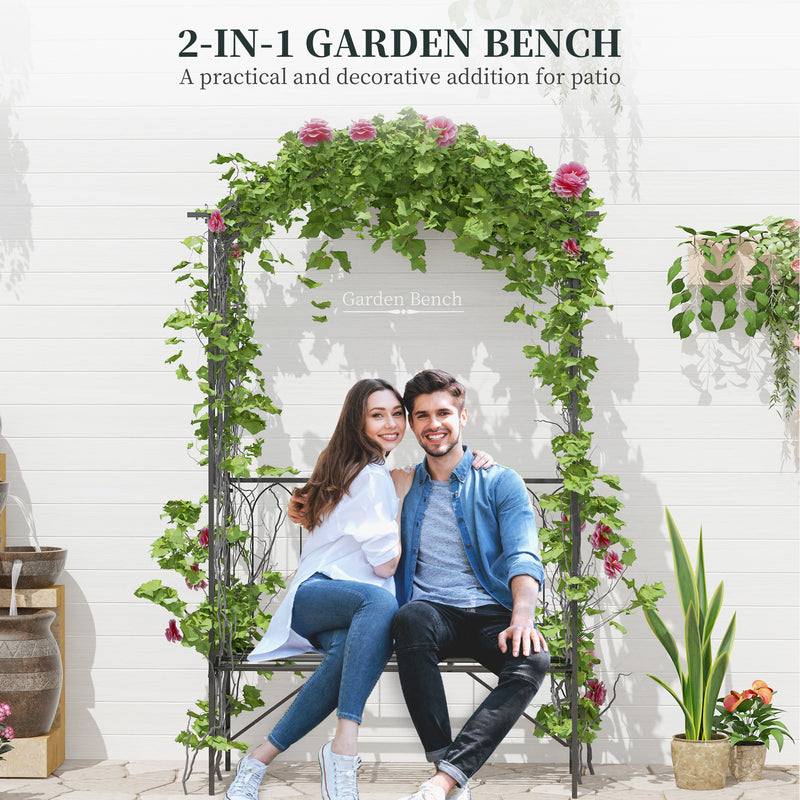 Outsunny Garden Arbour Bench Plant Climbing Support Trellis Rose Vines Black