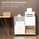Vinsetto Printer Stand Mobile Office Storage Cabinet W/ Shelves Drawers, White