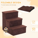 PawHut 3 Step Pet Stairs Portable Mobility Assistance w/ Washable Cover Brown