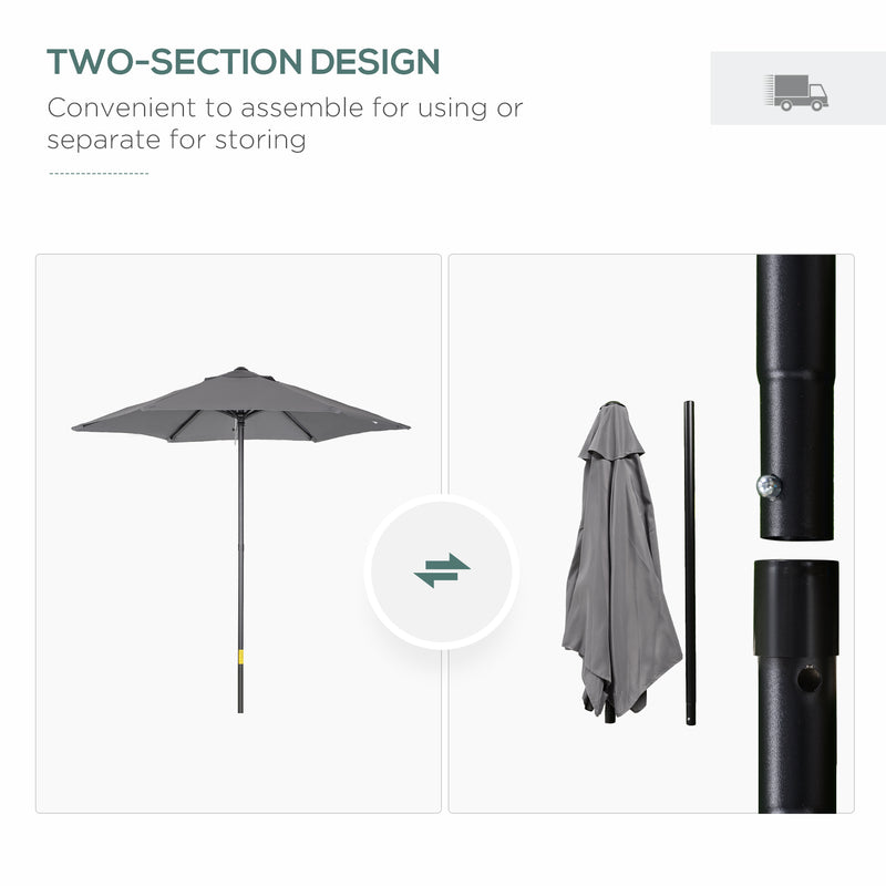 Outsunny 2m Parasol Patio Umbrella, Outdoor Sun Shade with 6 Ribs Dark Grey