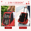 PawHut Pet Red Travel Backpack Bag Cat Puppy Dog Carrier w/ Trolley and Telescopic