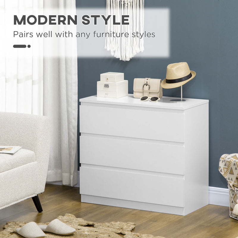 HOMCOM Chest of Drawers, 3 Drawer Storage Cabinet Unit for Bedroom, White